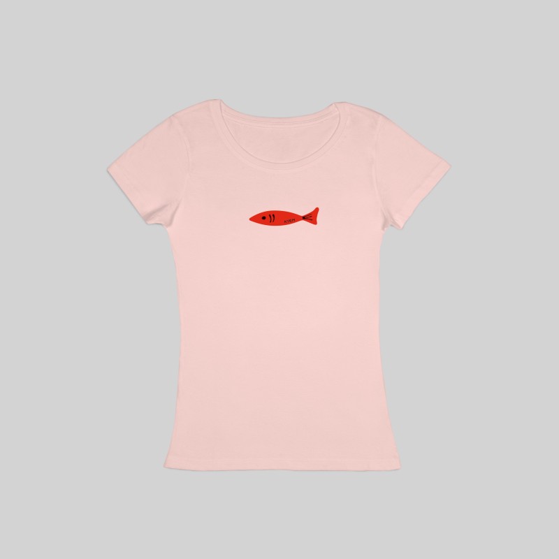 T-shirt icona pesce donna rosa pastello